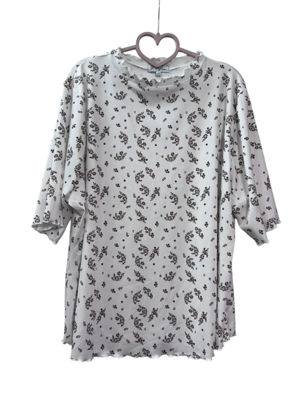 POLAGRAM White Floral Ruffle Neck Tee - Picture 4 of 7